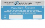 13167 PLATE-METAL-HARRISON ALUMINUM RADIATOR-UNSTAMPED-60-E62