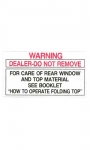 13191 TAG-CONVERTIBLE TOP REAR WINDOW WARNING-56L-75