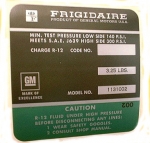 13626 DECAL-AIR CONDITIONING COMPRESSOR-FRIGIDAIRE-SMALL BLOCK-72-73