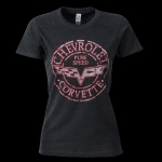 Click Here For Full Product Info E15607 SHIRT-LADIES-JUNIORS-CORVETTE BLING RING C6 LOGO-BLENED COTTON-HEATHER BLACK