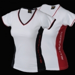 E15649 SHIRT-LADIES-CORVETTE SIDE PANEL V-NECK-RED