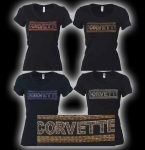Click Here For Full Product Info E15654 SHIRT-LADIES-BLACK-100% COTTON-CORVETTE BLUE RHINESTONE