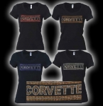 Click Here For Full Product Info E15656 SHIRT-LADIES-BLACK-100% COTTON-CORVETTE SILVER RHINESTONE