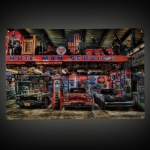 Click Here For Full Product Info E15791 SIGN-EARLY CORVETTES SURROUNDED BY RUSTIC SIGNAGE