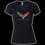 Click Here For Full Product Info E15828 SHIRT-LADIES-STINGRAY FLAG RHINESTONE-SCOOP NECK-100% COTTON-BLACK