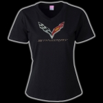 Click Here For Full Product Info E15829 SHIRT-LADIES-STINGRAY FLAG RHINESTONE-V-NECK-100% COTTON-BLACK