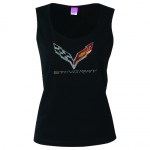 E15830 SHIRT-LADIES-STINGRAY FLAG RHINESTONE-LAT TANK-100% COTTON-BLACK