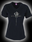 Click Here For Full Product Info E15832 SHIRT-LADIES-STINGRAY RHINESTONE-V-NECK-100% COTTON-BLACK