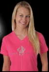 E15833 SHIRT-LADIES-STINGRAY RHINESTONE-V-NECK-100% COTTON-PINK