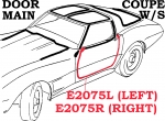 E2075L WEATHERSTRIP-DOOR MAIN-COUPE-USA-LEFT-69-77