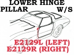 E2129L WEATHERSTRIP-LOWER HINGE PILLAR-COUPE, T TOP OR CONVERTIBLE-USA-LEFT-68-72