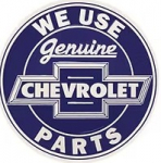 Click Here For Full Product Info E25113 WE USE CHEVROLET GENUINE PARTS ROUND METAL SIGN 12 INCH ROUND