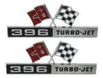 E3157 EMBLEM SET-FRONT SIDE FENDER-396 TURBO-JET-WITH FASTENERS-PAIR-65