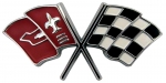 Click Here For Full Product Info E7733 EMBLEM-FUEL INJECTION-PLENUM COVER-CROSS FLAG-EACH-63-65