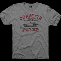E15557 DISCONTINUED SHIRT-CORVETTE SIX GENERATONS STRONG-GREY-BLENDED COTTON