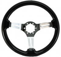 E16377 WHEEL-STEERING-BLACK WOOD FINISH-CHROME SPOKES WITH SLOTS-63-82