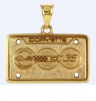 E19407 JEWELRY-LICENSE PLATE-14K GOLD PLATE OVER .925 STERLING SILVER-CORVETTE 35TH ANNIVERSARY