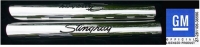 E20799 SHIELD-SIDE EXHAUST-POLISHED STAINLESS STEEL-WITH STINGRAY LOGO- PAIR-63-82