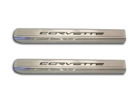 E21331 Sill Plate-Door-Inner-Polished-W/ Carbon Fiber Corvette Inlay-Colors-Pair-05-13